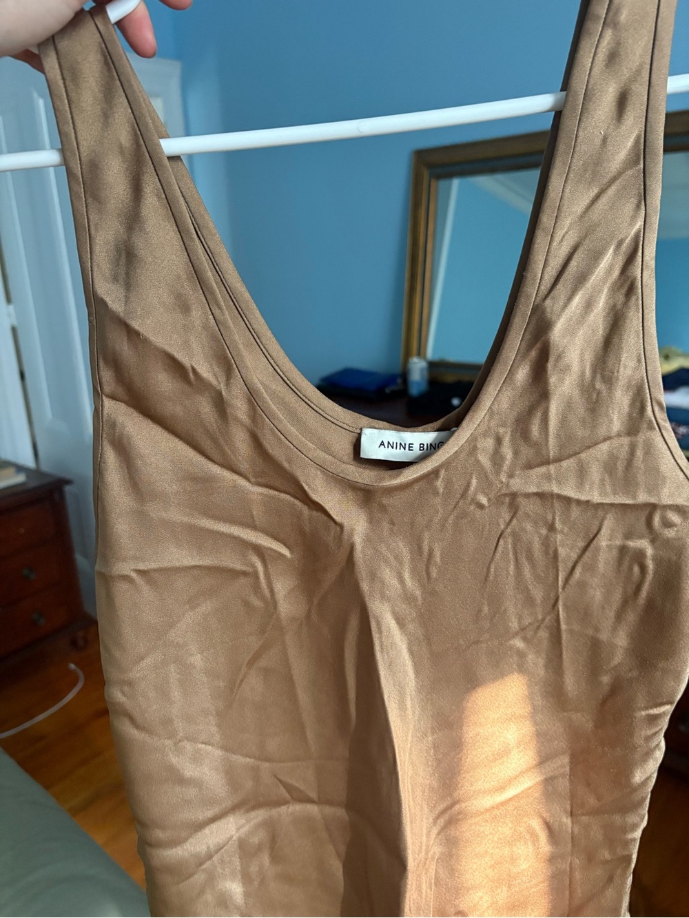 Anine Bing Taupe Satin Scoop Tank - Picture 6 of 7